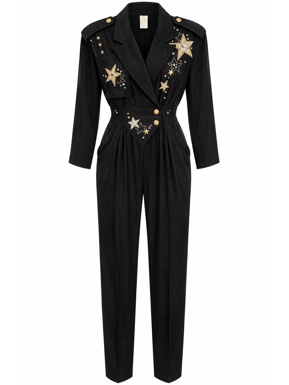 Vintage IIF Black & Gold Star-Embellished Jumpsuit